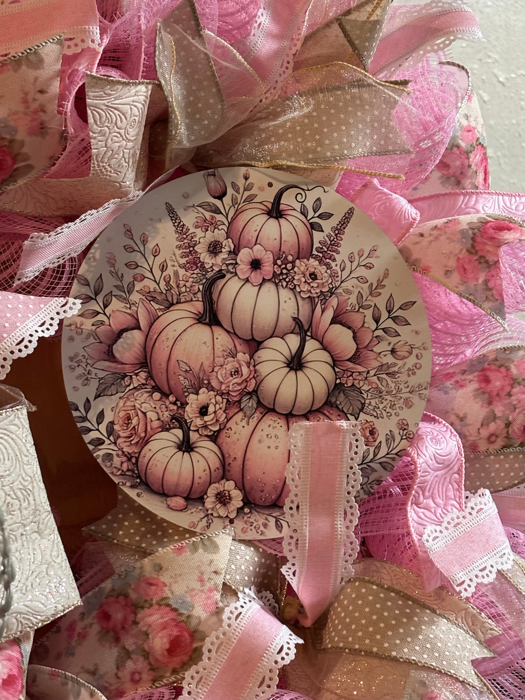 Blush & Bloom Harvest – Pink Pumpkin Fall Wreath