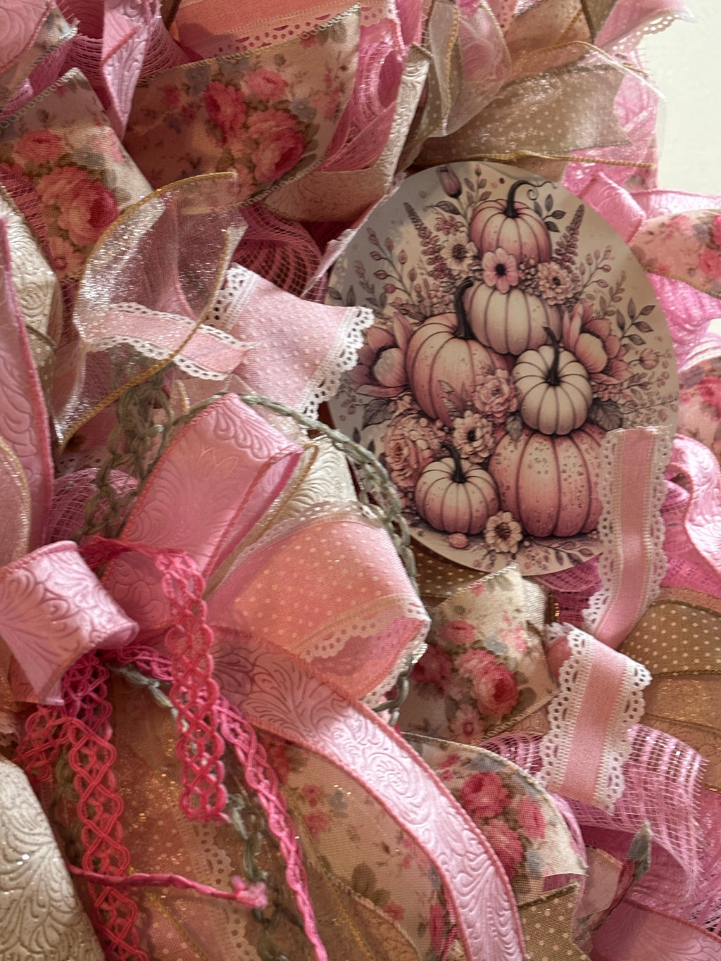 Blush & Bloom Harvest – Pink Pumpkin Fall Wreath