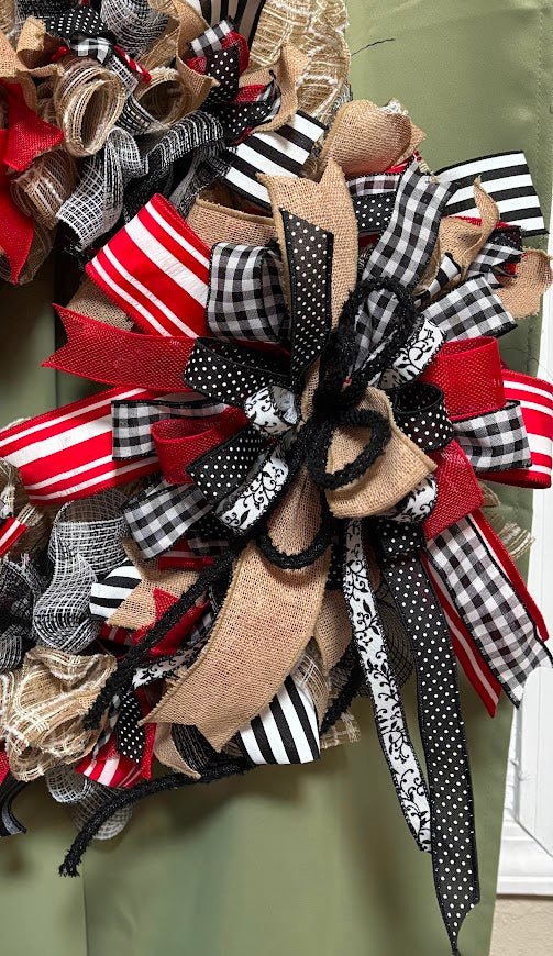 Bless Our Home Burlap & Buffalo Plaid Wreath