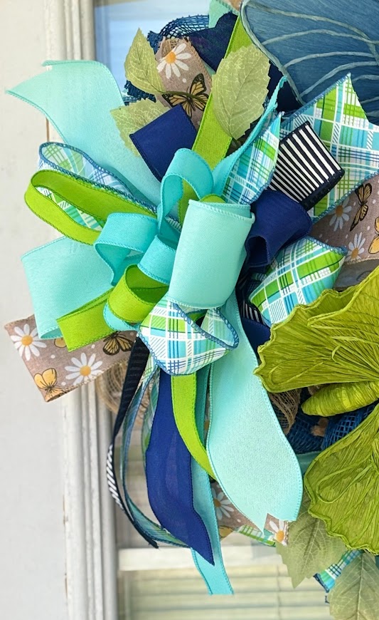 Navy & Lime Butterfly Garden Deco Mesh Wreath