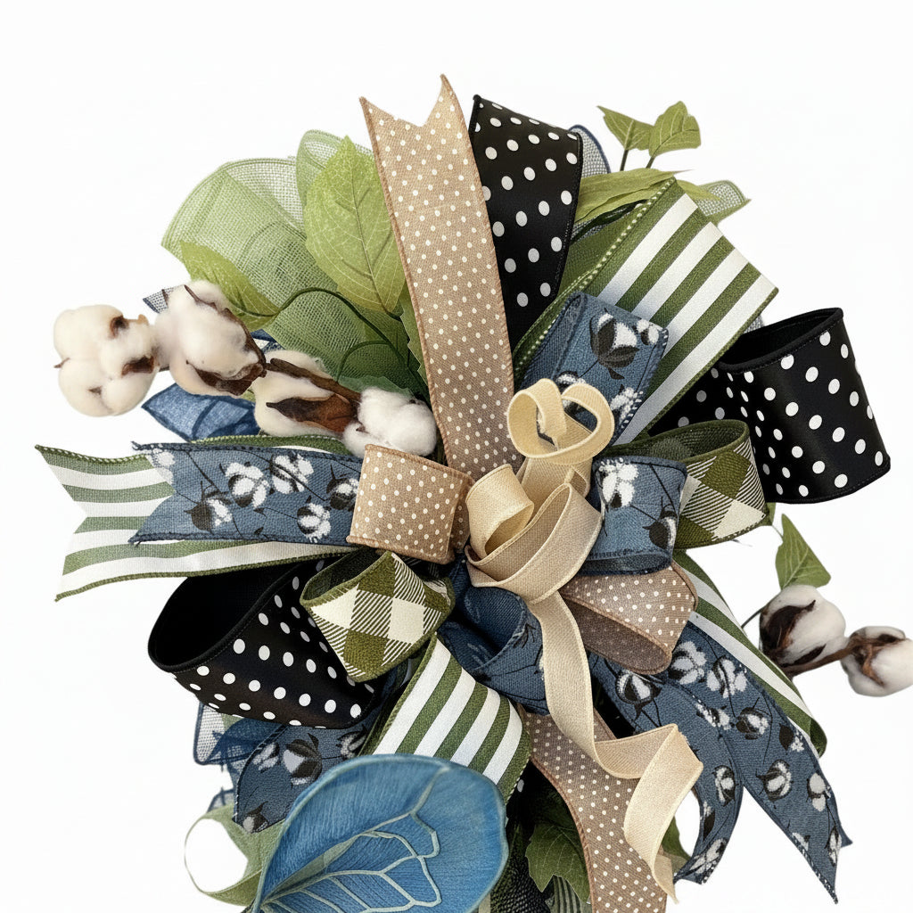 Denim Blue Butterfly Cotton Boll Swag