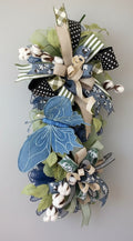 Denim Blue Butterfly Cotton Boll Swag
