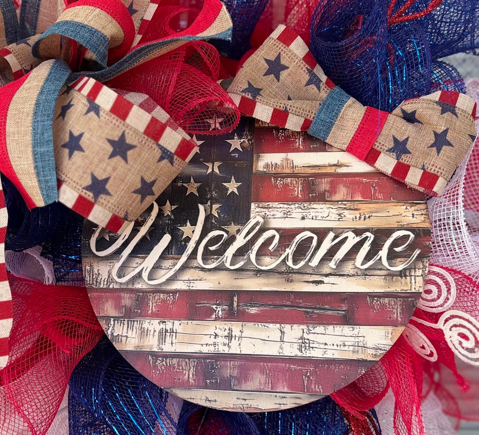 Red White & Blue Welcome Wreath