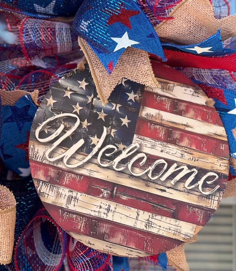 Patriotic Welcome Deco Mesh Wreath