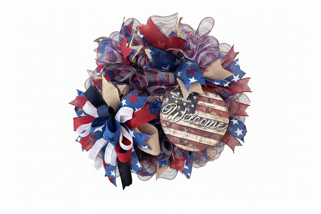 Patriotic Welcome Deco Mesh Wreath