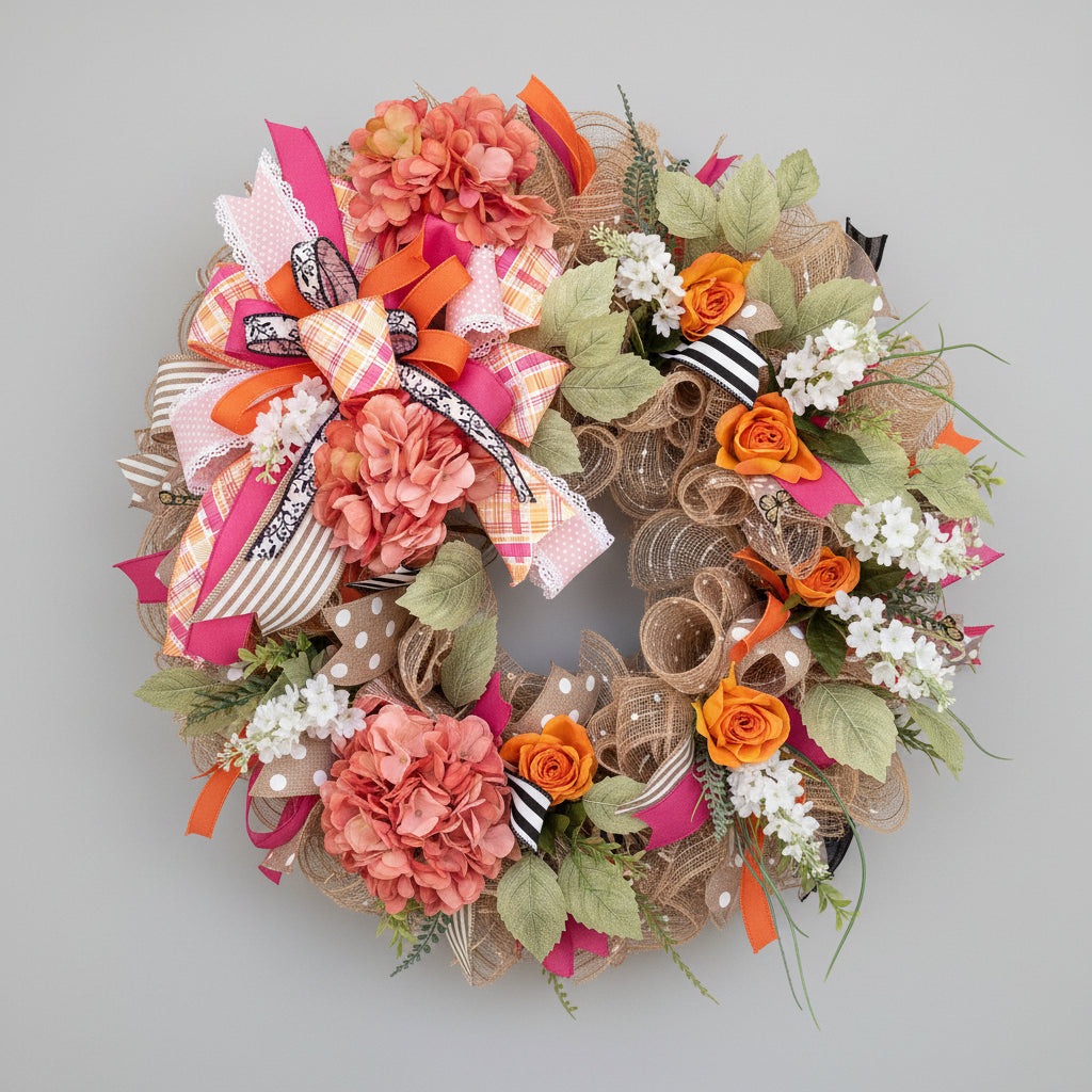 Coral & Orange Harvest Deco Mesh Wreath