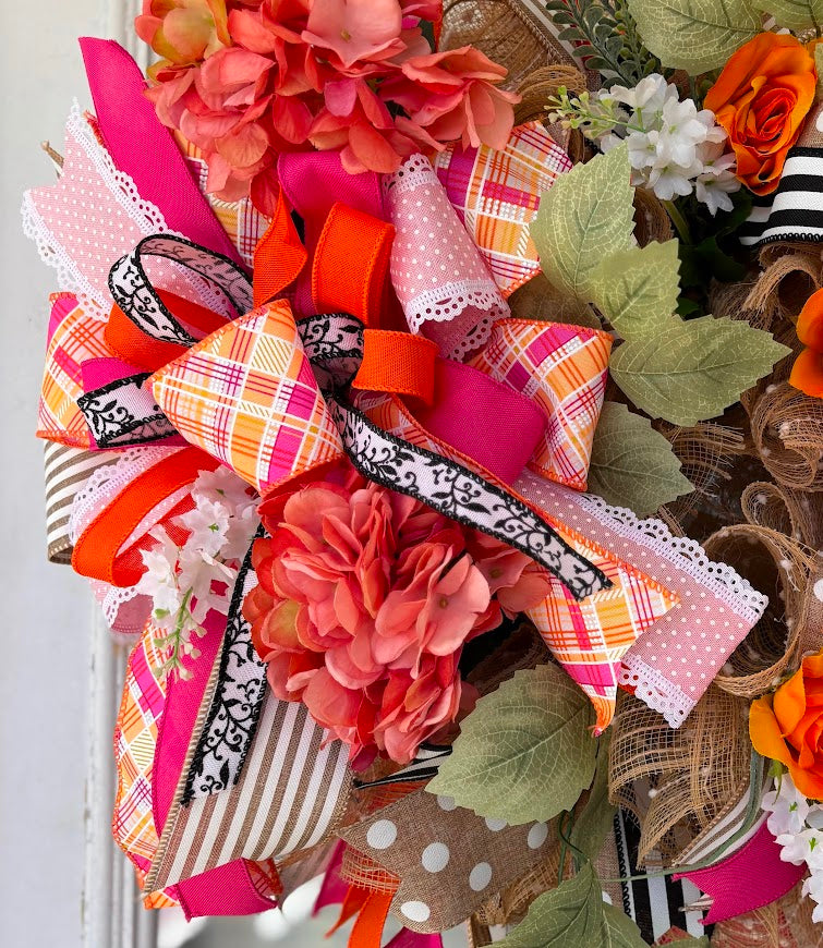 Coral & Orange Harvest Deco Mesh Wreath