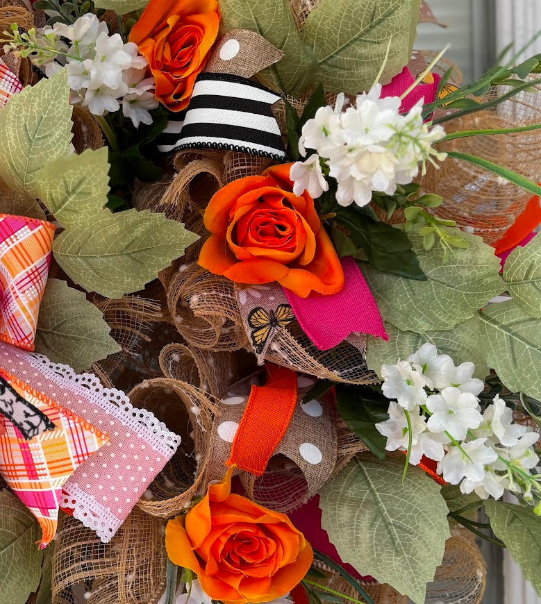 Coral & Orange Harvest Deco Mesh Wreath