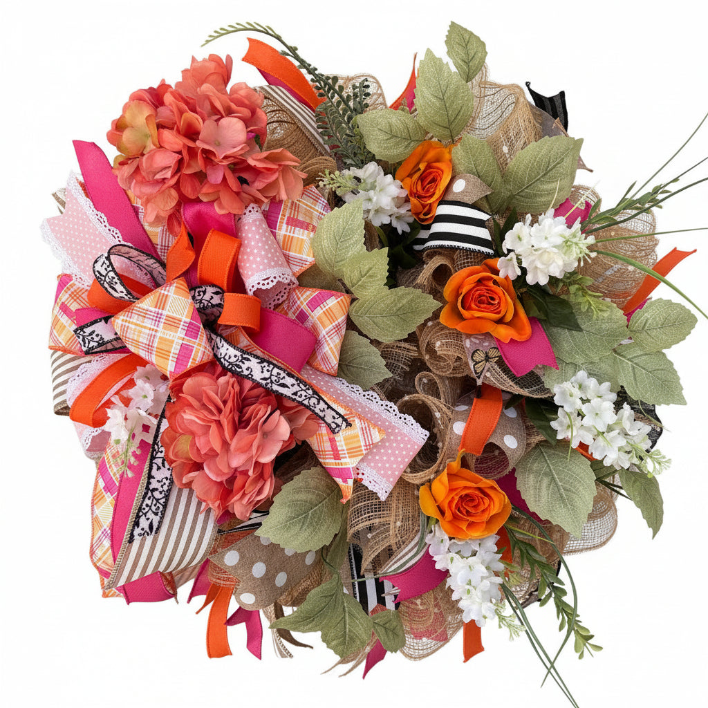 Coral & Orange Harvest Deco Mesh Wreath