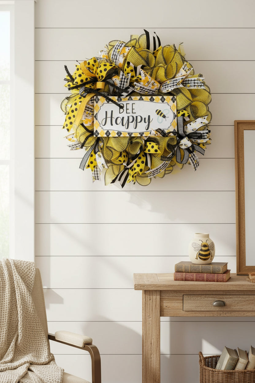 Bee Happy Deco Mesh Wreath