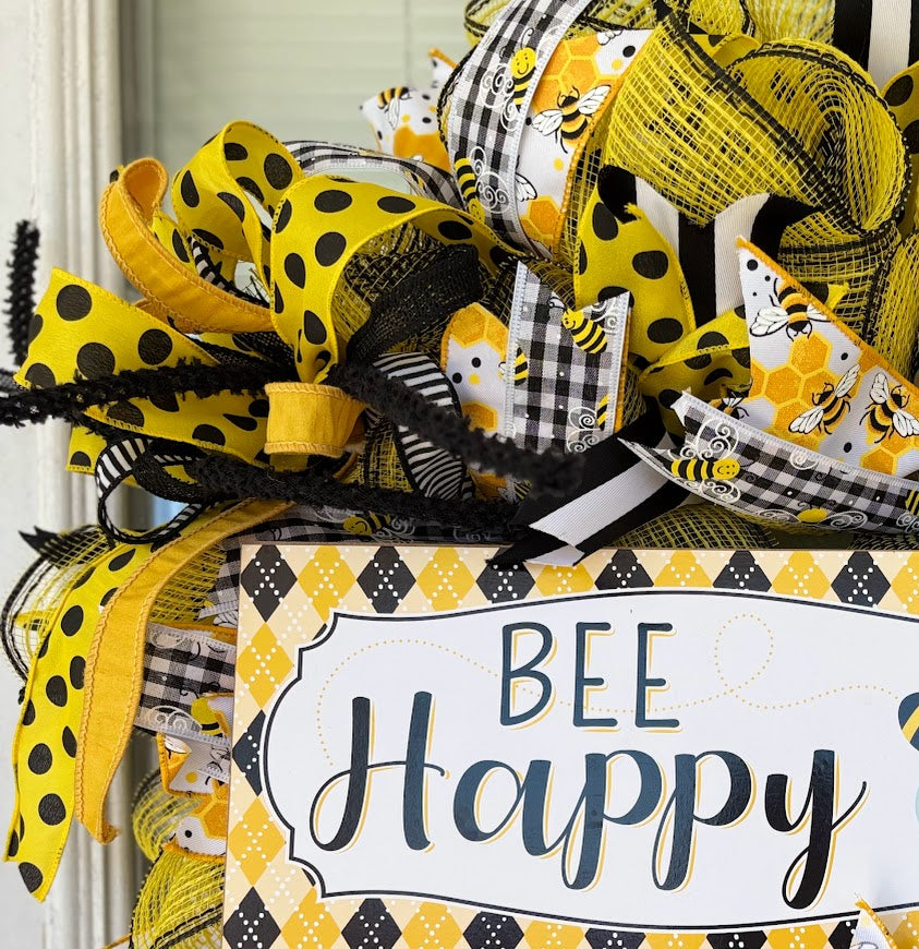 Bee Happy Deco Mesh Wreath