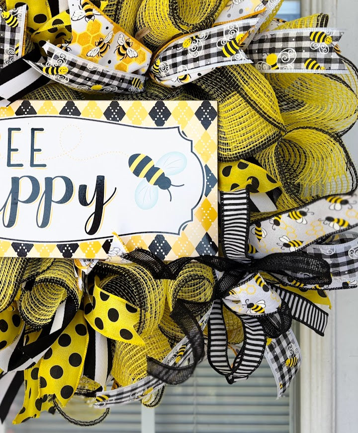 Bee Happy Deco Mesh Wreath