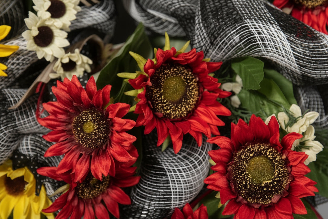 Black & White Sunflower Deco Mesh Wreath