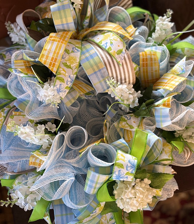 Blue & Yellow Spring Plaid Deco Mesh Wreath
