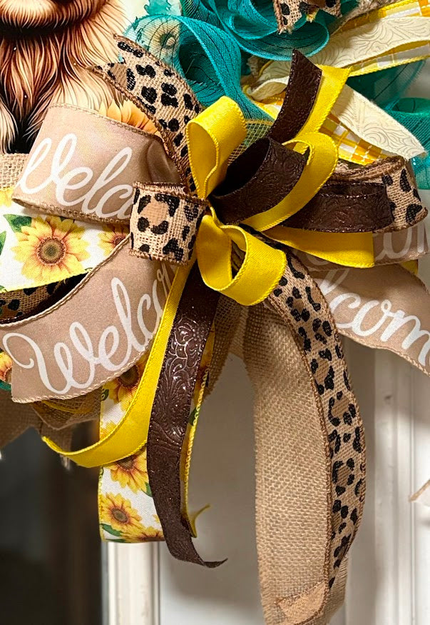 Highland Cow Sunflower Welcome Wreath
