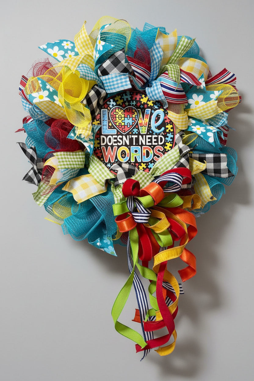 Love Doesn't Need Words Autism Awareness Wreath