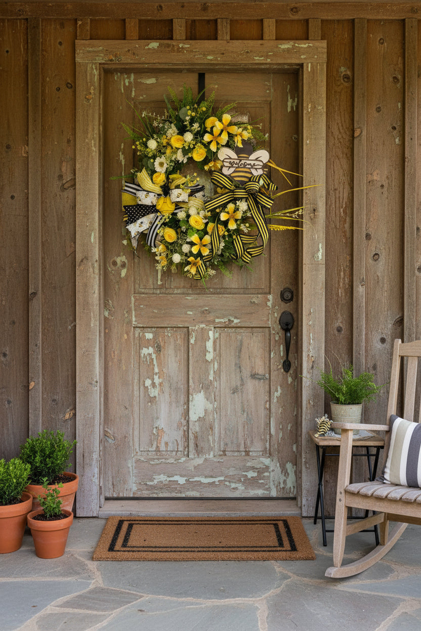 Floral Bee Welcome Wreath