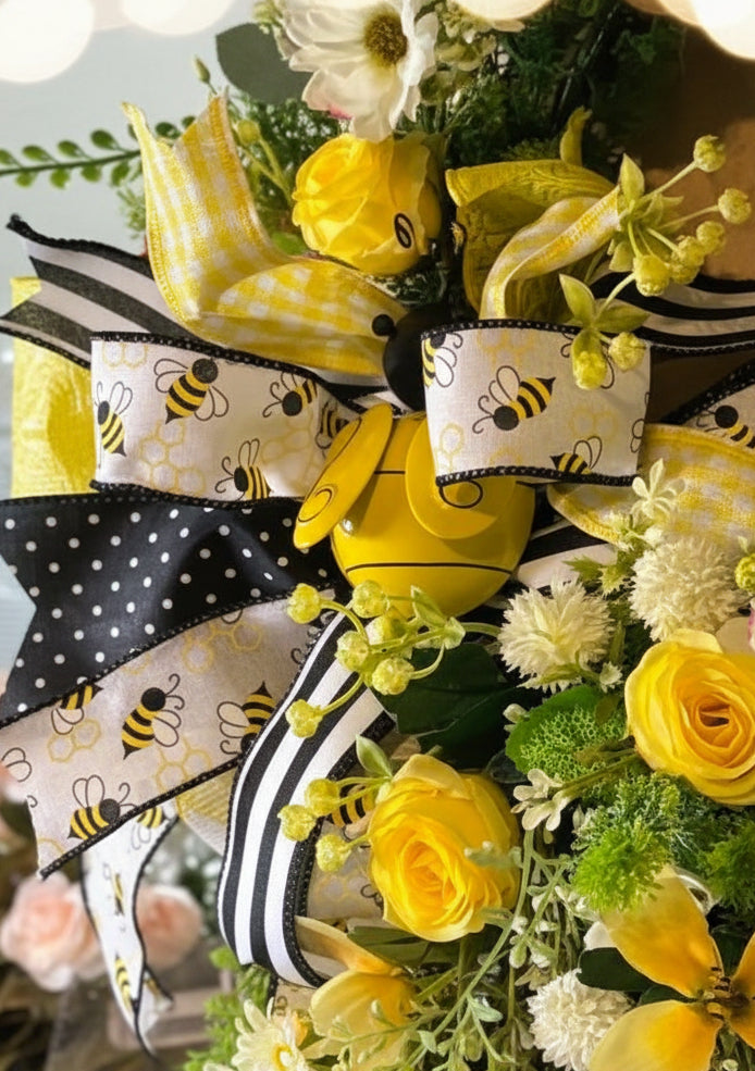 Floral Bee Welcome Wreath