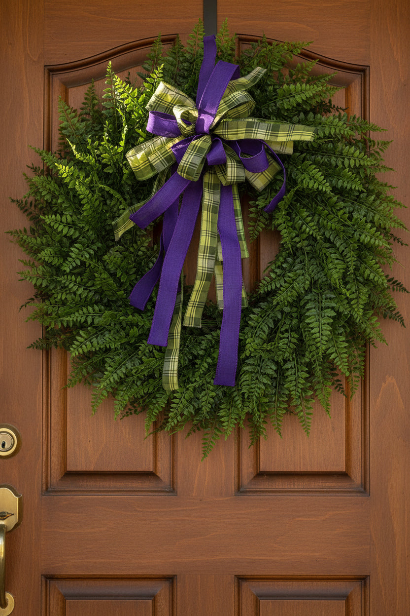Purple & Green Plaid Ribbon Bow