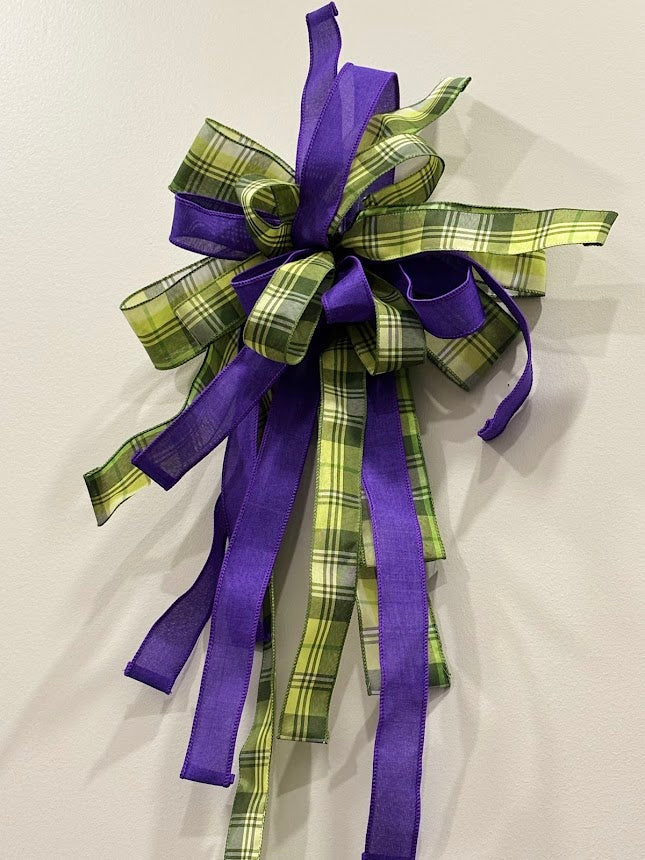 Purple & Green Plaid Ribbon Bow