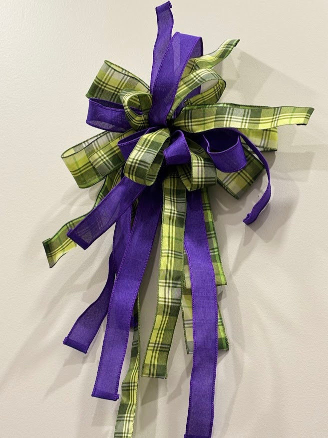 Purple & Green Plaid Ribbon Bow