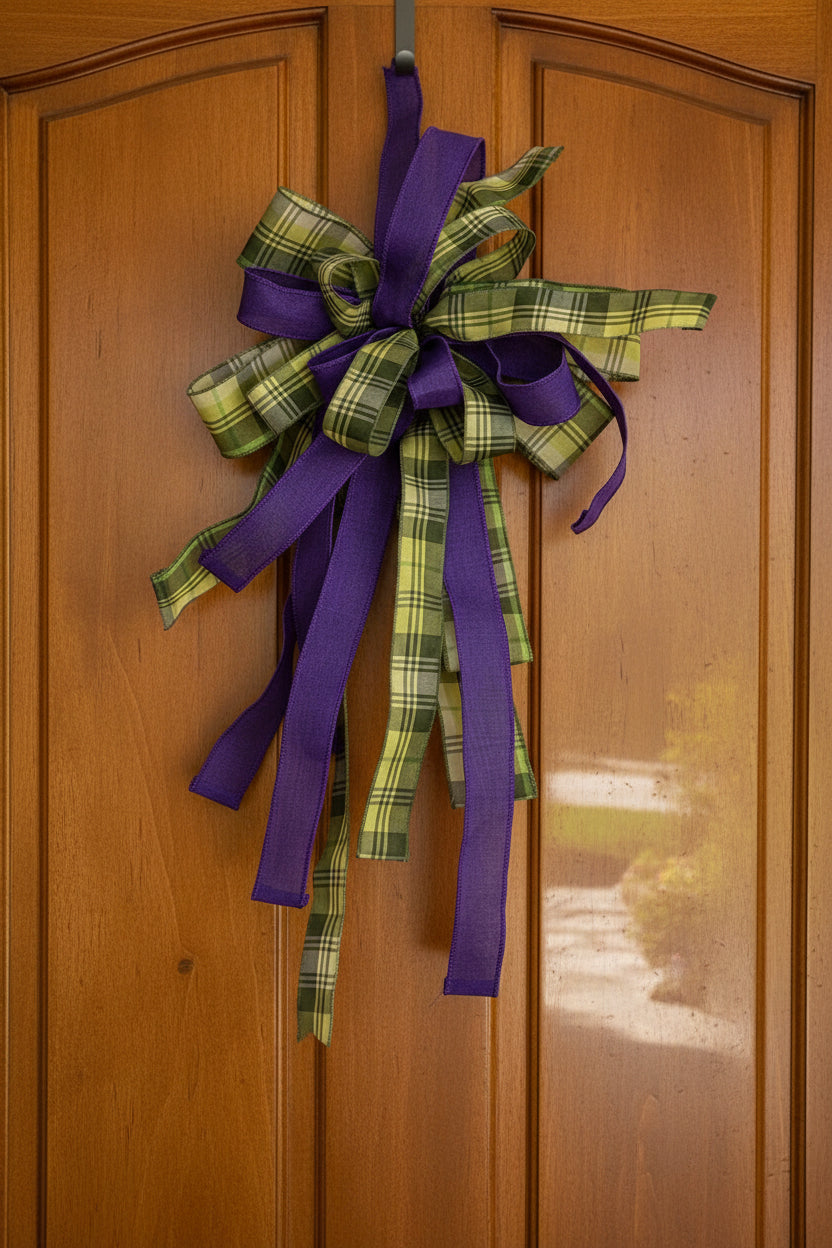 Purple & Green Plaid Ribbon Bow