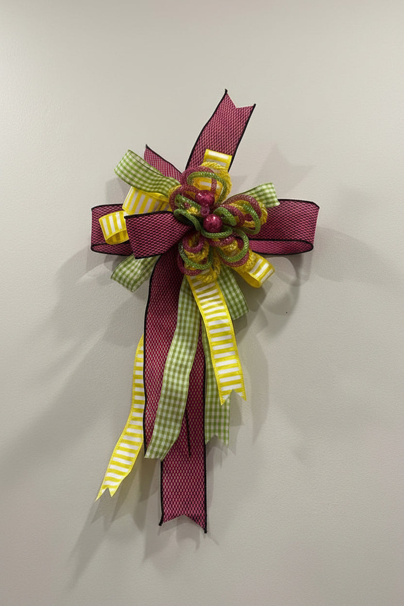 Pink Mesh & Lime Garden Bow