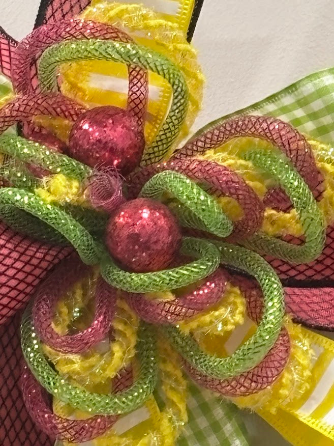 Pink Mesh & Lime Garden Bow