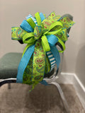 Lime Paisley & Aqua Polka Dot Bow