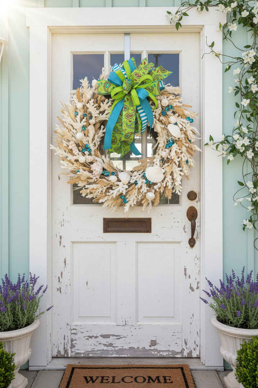 Lime Paisley & Aqua Polka Dot Bow