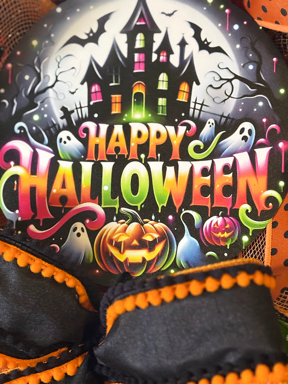 Happy Halloween Haunted House Wreath