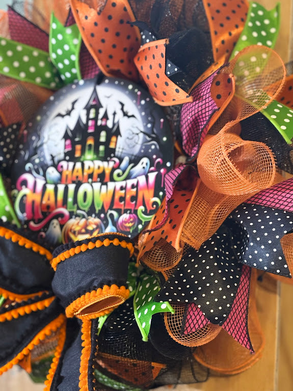 Happy Halloween Haunted House Wreath