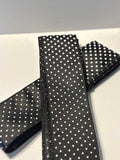 Black satin wired ribbon with white swiss dots in 2.5 inch width