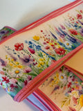 Wildflower wired ribbon bundle with watercolor floral print and pink edges