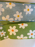 Daisy ribbon bundle showing blue and green wired ribbon side by side