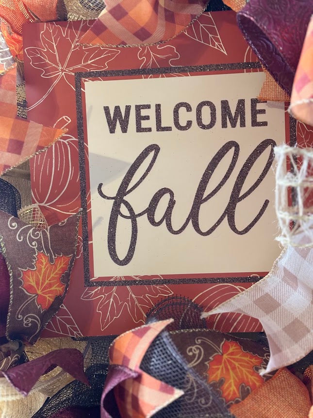Welcome Fall Deco Mesh Wreath