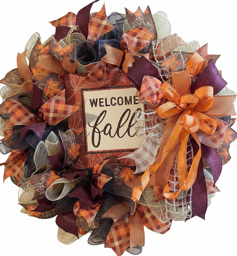 Welcome Fall Deco Mesh Wreath