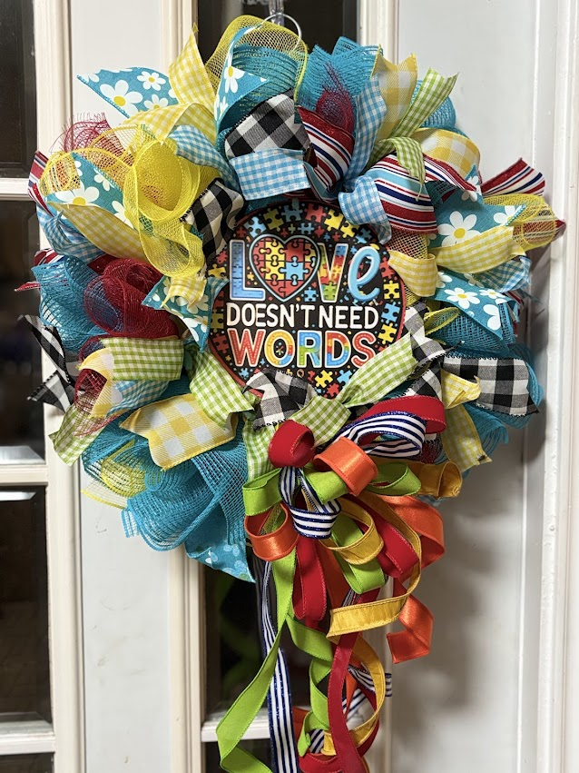 Love Doesn't Need Words Autism Awareness Wreath