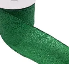 2.5" Emerald Embossed Glitter Ribbon - 3 Yard Bundle