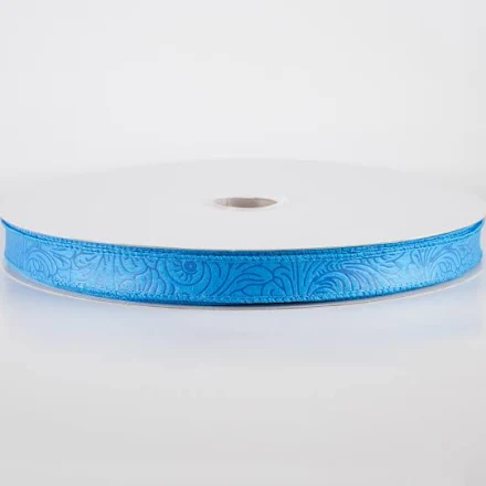 7/8" Teal Floral Embossed Ribbon - 3 Yard Bundle