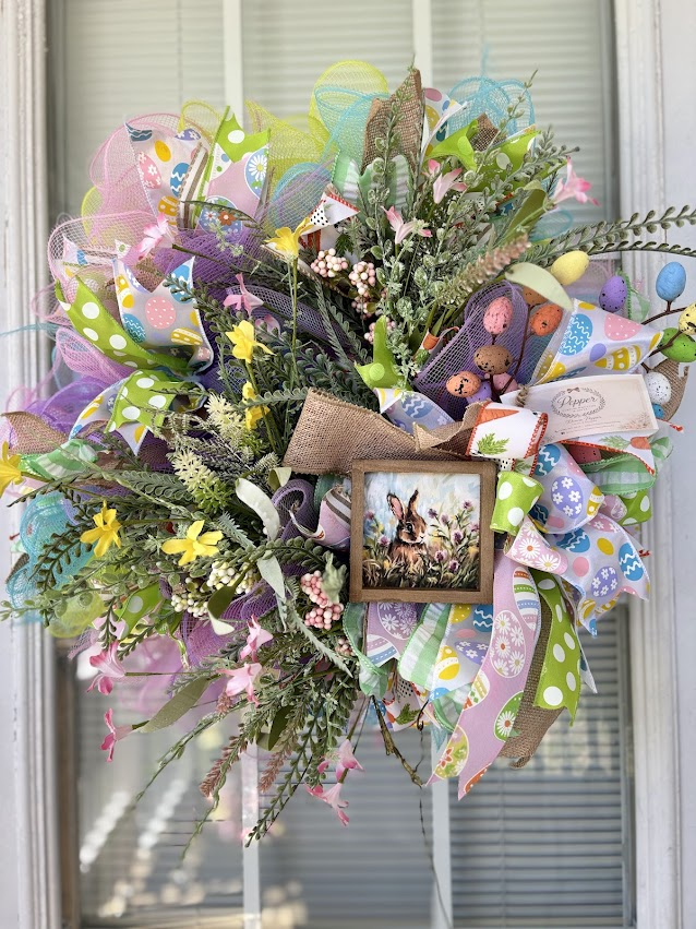 Easter Bunny Garden Deco Mesh Wreath