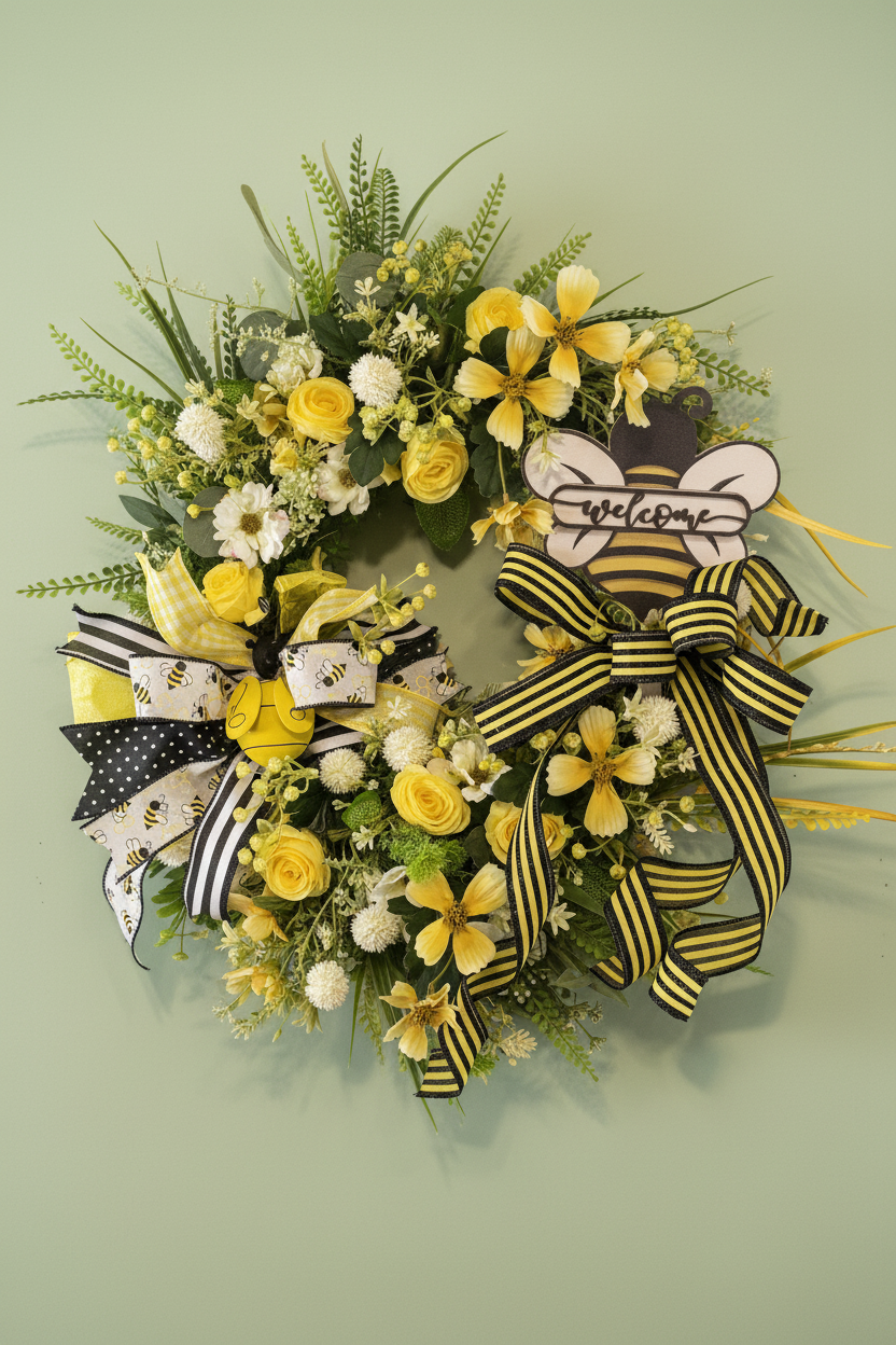 Floral Bee Welcome Wreath