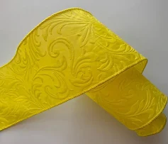 4" Yellow Embossed Glitter Ribbon - 3 Yard Bundle