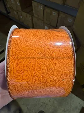 4" Orange Embossed Glitter Ribbon - 3 Yard Bundle