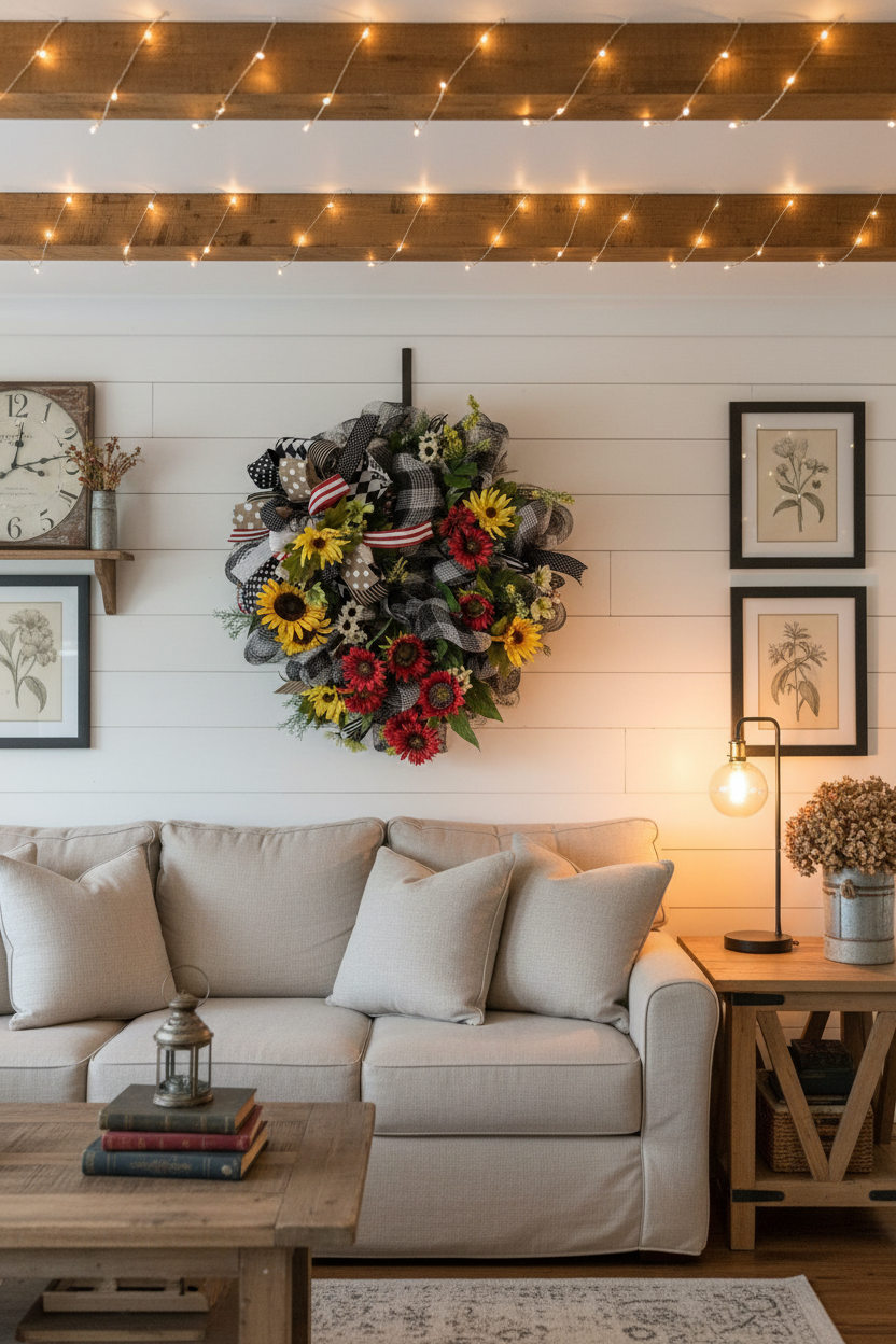 Black & White Sunflower Deco Mesh Wreath