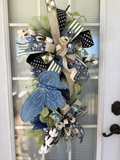 Denim Blue Butterfly Cotton Boll Swag
