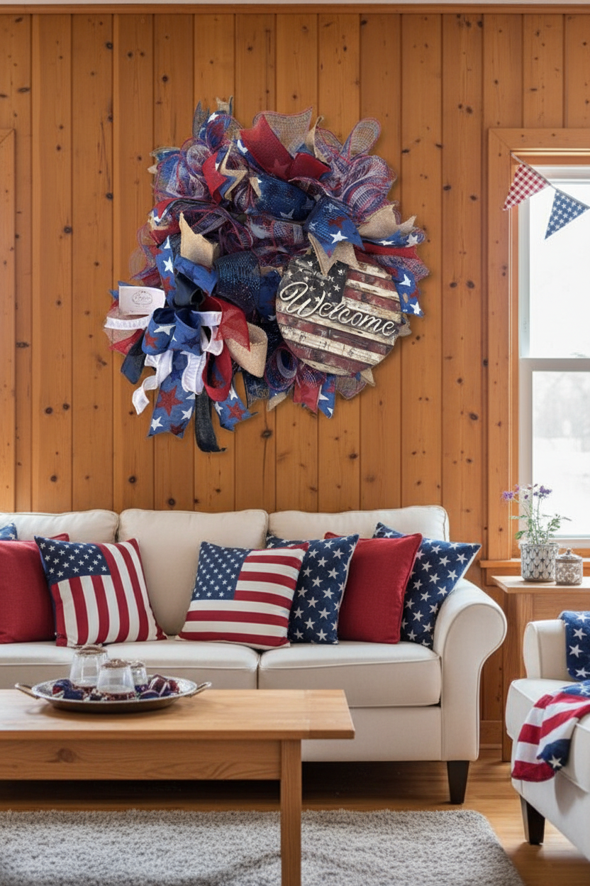 Patriotic Welcome Deco Mesh Wreath