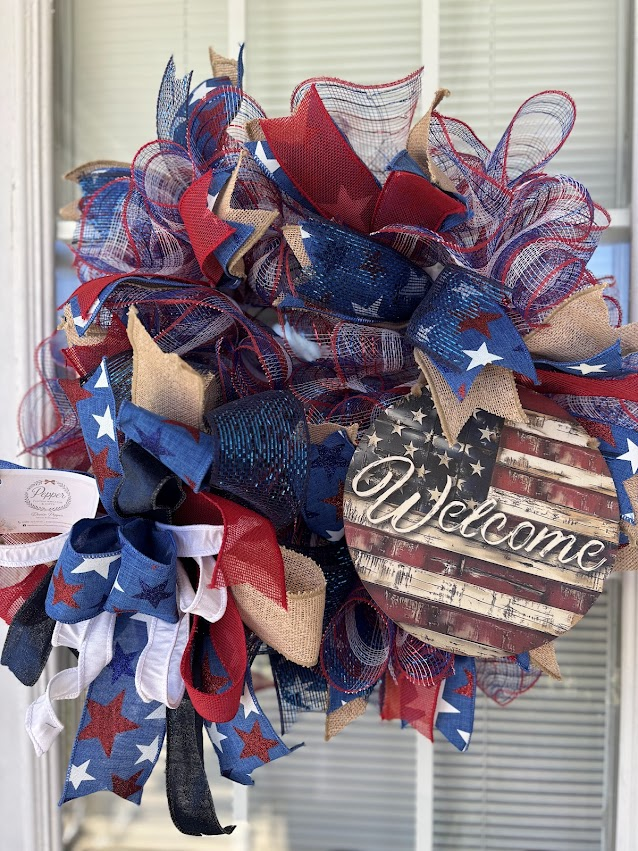 Patriotic Welcome Deco Mesh Wreath