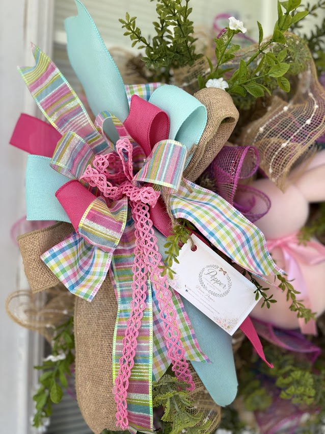 Pink Bunny Greenery Easter Wreath