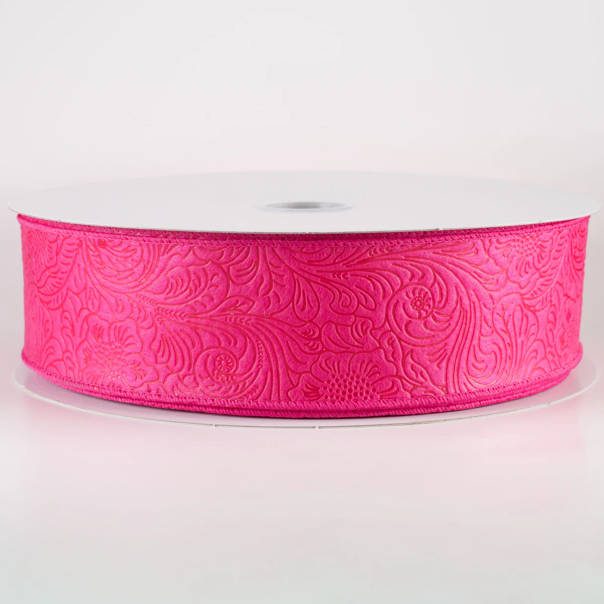 1.5" Fuchsia Floral Embossed Glitter Ribbon - 3 Yard Bundle
